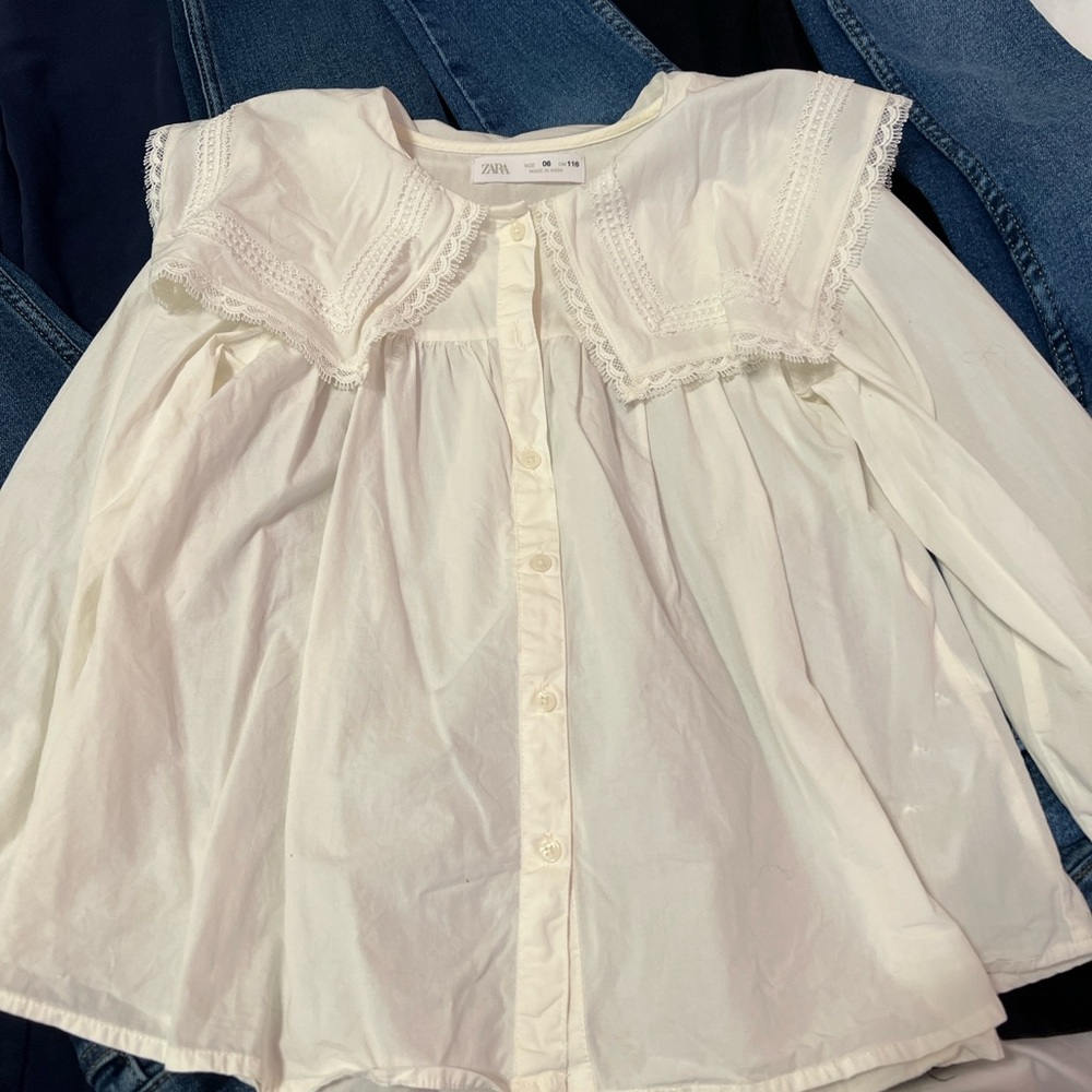 Zara Kids White Lace Trim Shirt
